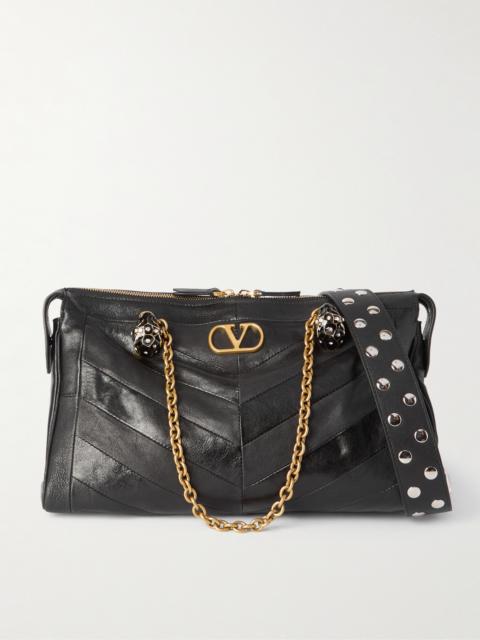 Valentino Growl Medium Embellished Leather Shoulder Bag