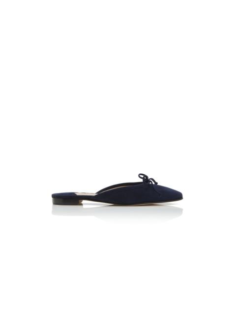 Manolo Blahnik Navy Blue Suede Flat Mules