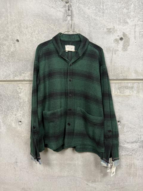 Greg Lauren $1200 Greg Lauren Green Plaid Shawl Collar Boxy Jacket
