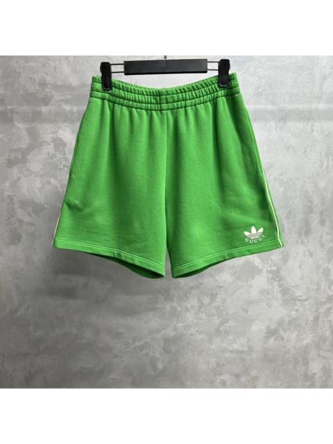 GUCCI Gucci x Adidas Green Knit Shorts with Side Stripes and Embroidered Logo