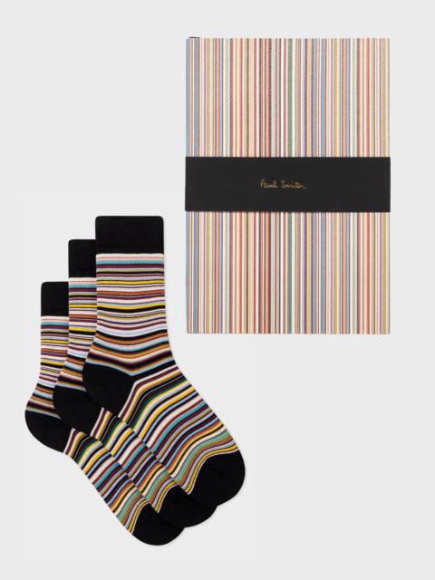 Paul Smith Women's Three Pack 'Signature Stripe' Socks & 'Signature Stripe' Notebook Gift Set