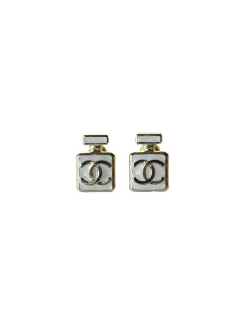 CHANEL Chanel 25P CC Enamel Perfume Bottle Stud Earrings White