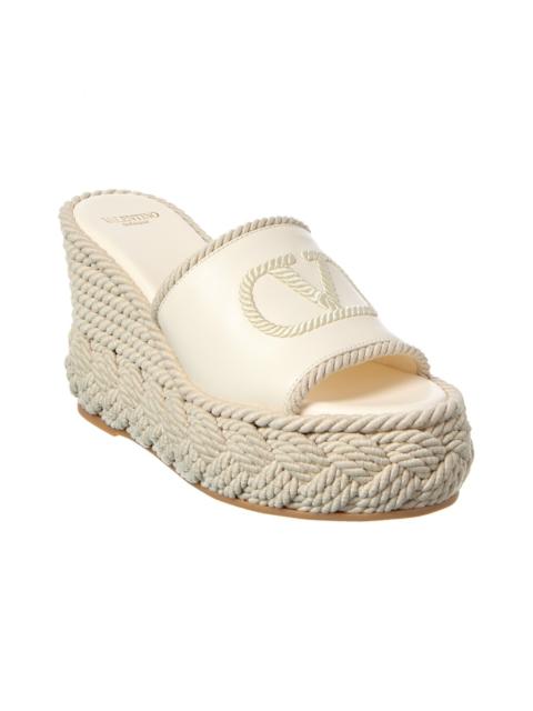 Valentino Valentino VLogo Silk Torchon 100 Leather Wedge Sandal
