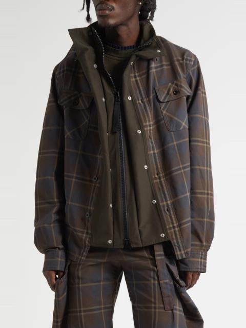 sacai Sacai Plaid Shirt Jacket in Brown/Blue at Nordstrom