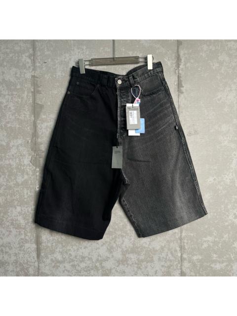 BALENCIAGA Balenciaga Black Gray Panel Fringe Denim Shorts