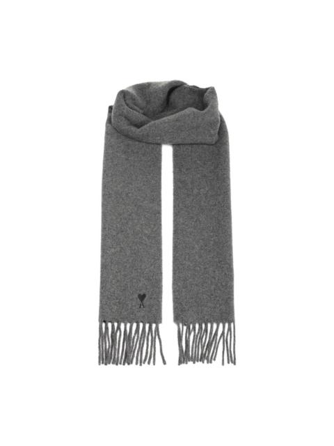 heart-embroidered fringed scarf