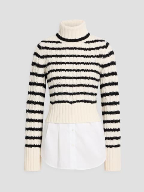 VERONICA BEARD Iyla striped cable-knit wool and cotton-blend poplin sweater