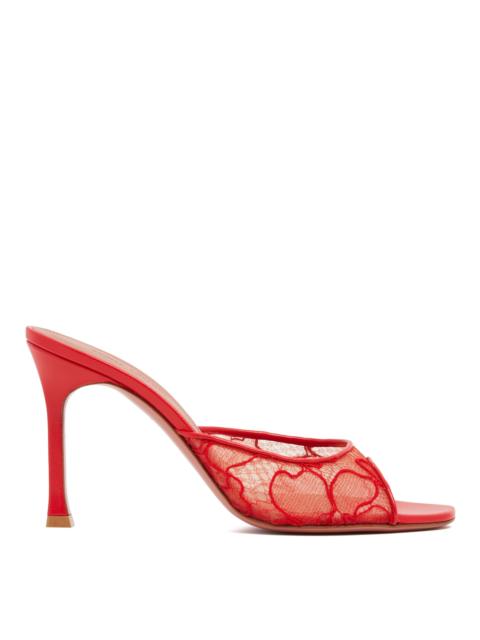 Amina Muaddi Red Alexa Lace Sandals