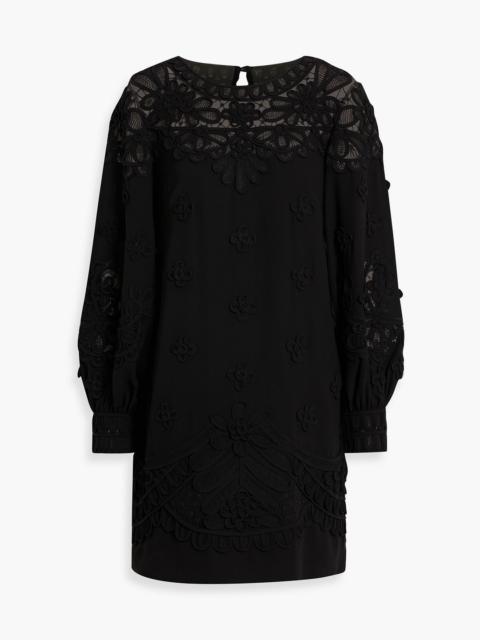 CAROLINA HERRERA Floral-appliquéd tulle and crepe mini dress