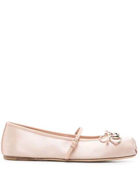 Gucci Women Horsebit Satin Ballets