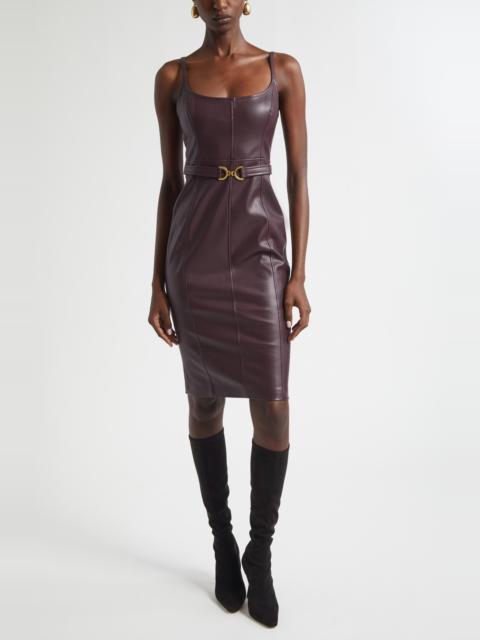 L'AGENCE L'AGENCE Halia Belted Faux Leather Midi Dress in Dark Malbec at Nordstrom