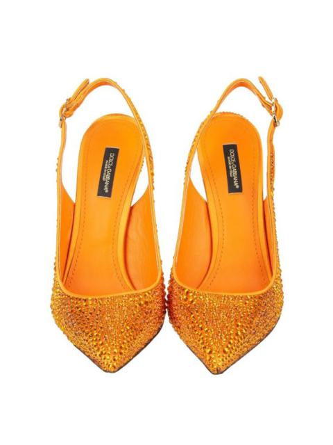 Dolce & Gabbana Crystal Decollete Pumps Heels Slingback LORI Orange 39 9 10026