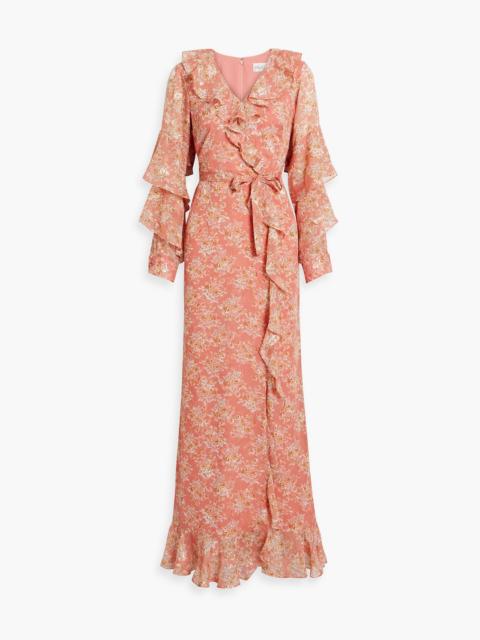Other Designers Floral-print metallic fil coupé chiffon maxi dress