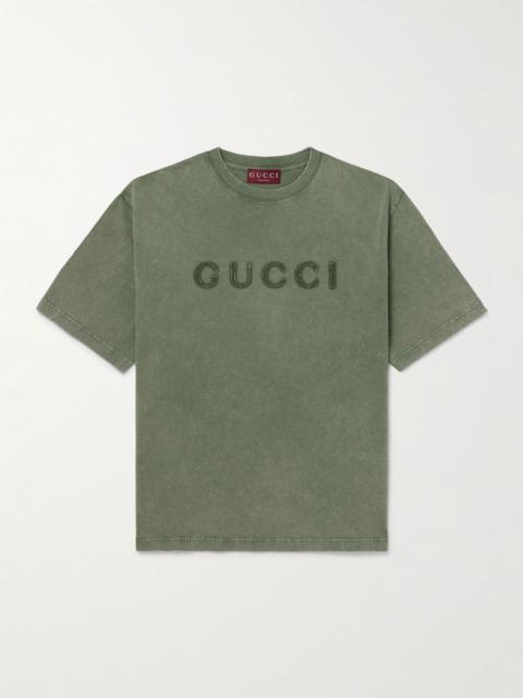 GUCCI Logo-Print Cotton-Jersey T-Shirt Green