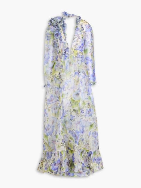Zimmermann Appliquéd floral-print silk-organza gown