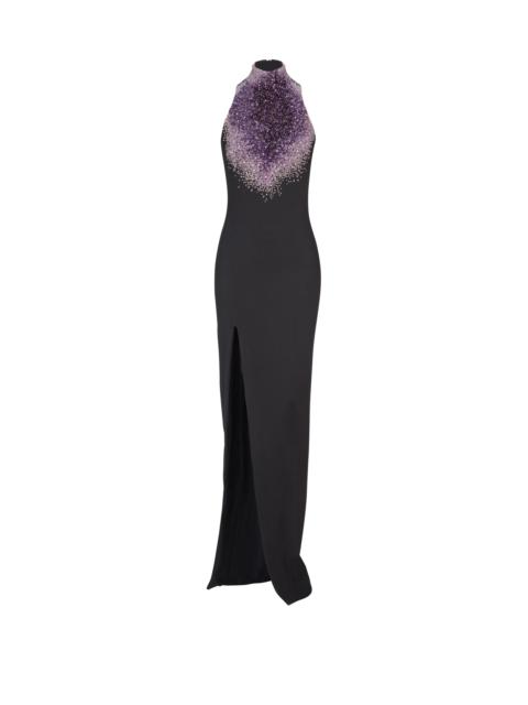 Balmain Milano jersey halterneck dress with Amethyst embroidery
