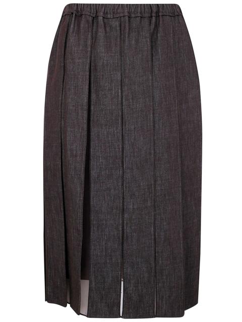 Brunello Cucinelli Plated Denim Midi Skirt