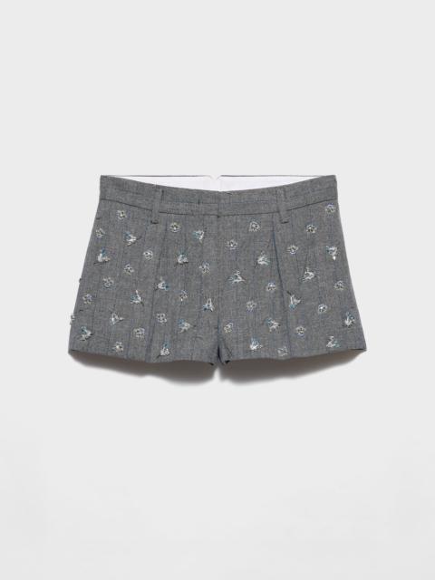 Prada Embroidered wool pinstripe shorts