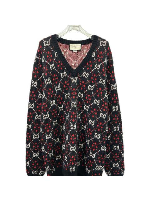 GUCCI Gucci Multicolor Monogram Print Alpaca Wool Knit Sweater