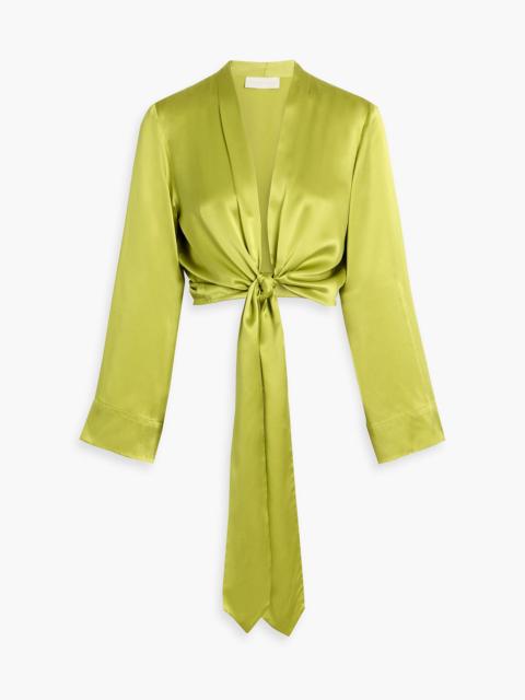 Other Designers Cropped tie-front silk-satin blouse