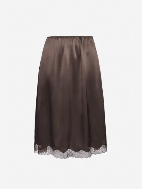 MAGDA BUTRYM Silk lace-trim slip skirt in brown