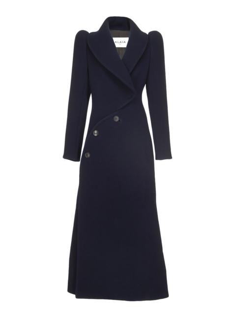 Alaïa Curved Virgin Wool Coat navy