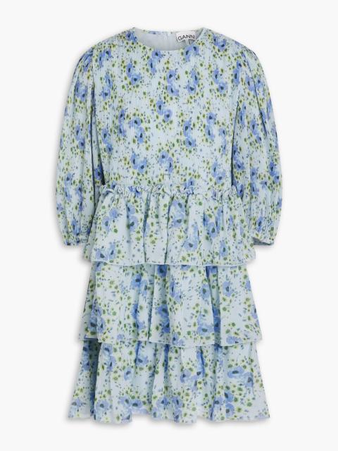 GANNI Tiered floral-print georgette mini dress