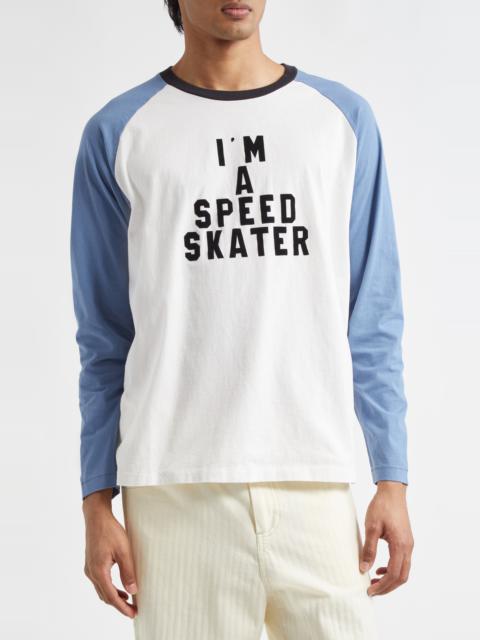 BODE Bode Skater Flocked Baseball T-Shirt in Blue/Cream at Nordstrom