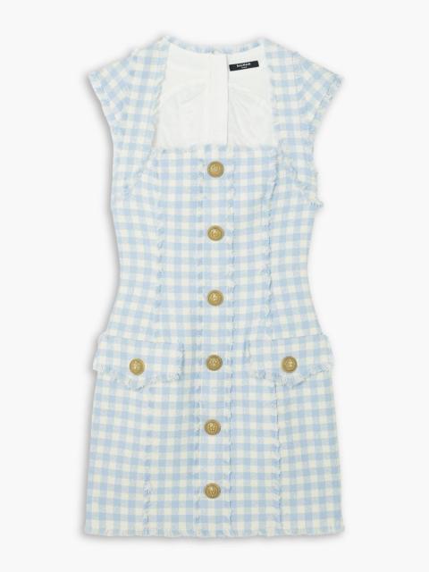 Balmain Frayed gingham cotton-blend tweed mini dress