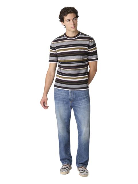 Missoni Missoni Striped Crew-neck Cotton T-shirt With Embroidered Logo Lettering in Beige& White at Nordstro