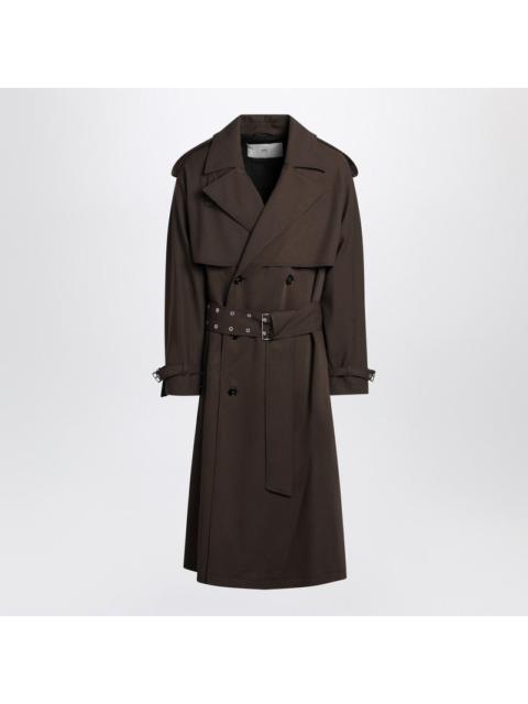 Ami Paris Double-breasted olive black wool trench