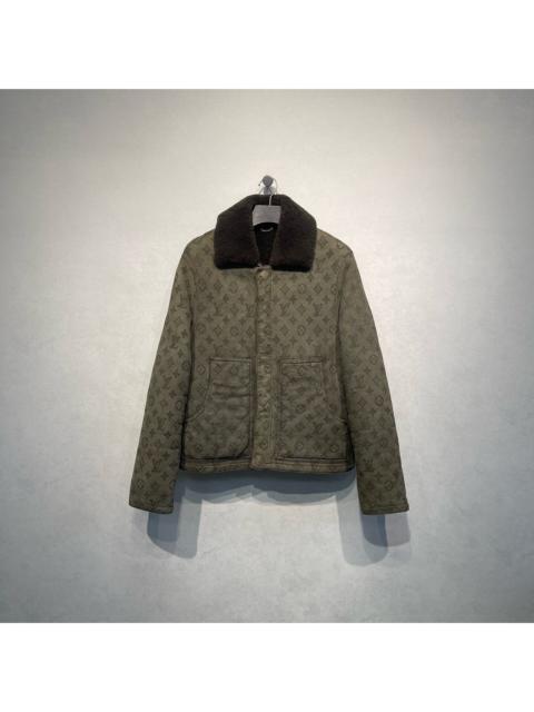 Louis Vuitton Louis Vuitton Monogram print shearling-lined military green jacket