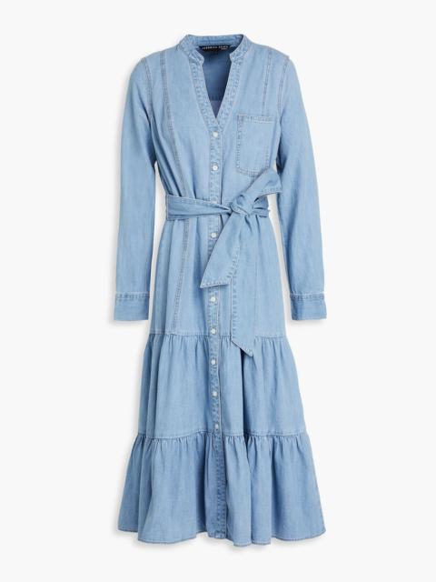 VERONICA BEARD Kova belted tiered denim midi dress