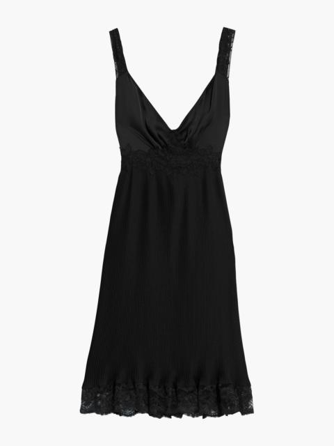 rabanne Lace-trimmed satin-paneled pleated crepe slip dress