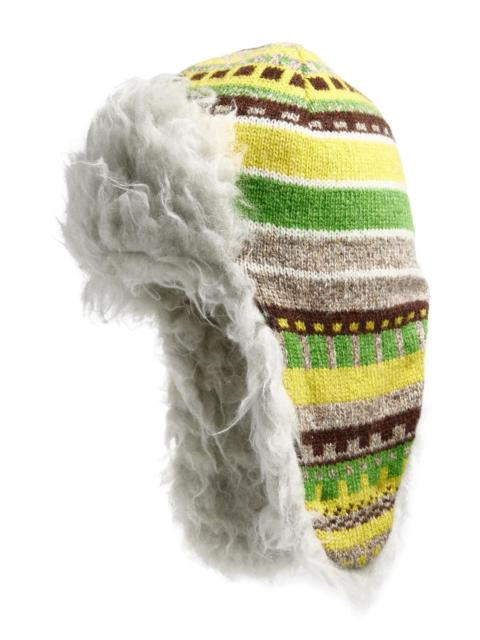 JW Anderson JW Anderson Stripe Faux Fur Lined Wool Trapper Hat in Marigold at Nordstrom