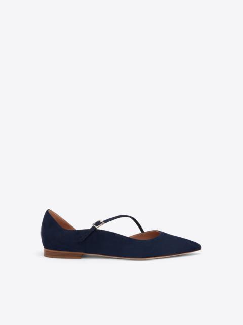 MALONE SOULIERS Bettina Dark Blue Suede Flat Pumps