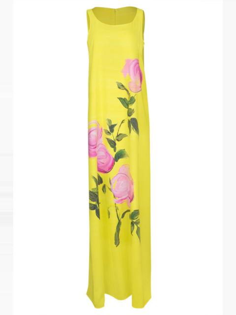 Oscar de la Renta Sleeveless Scoop Neck Painted Roses Dress
