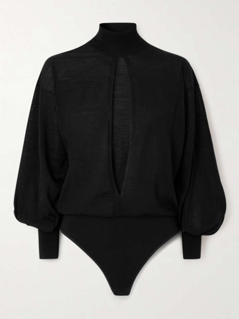 Turtleneck cutout wool-blend bodysuit Black