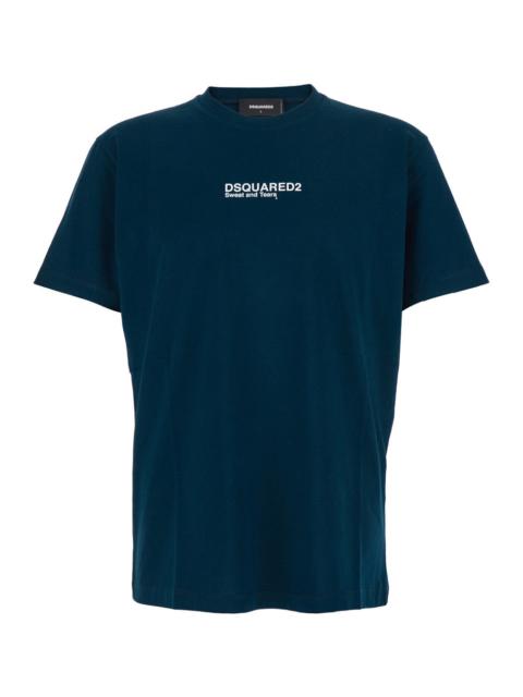 DSQUARED2 Dsquared2 Men Blue Crewneck T-Shirt With Logo Lettering On The Front In Cotton Man