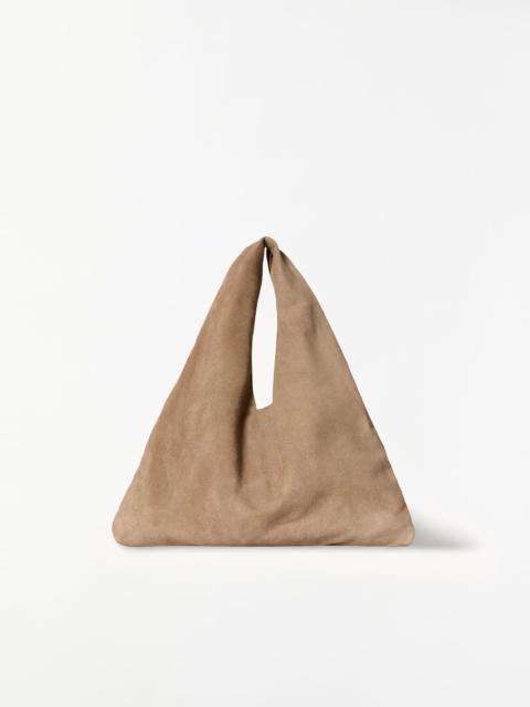 The Row Small Suede Bindle — Beige Melange