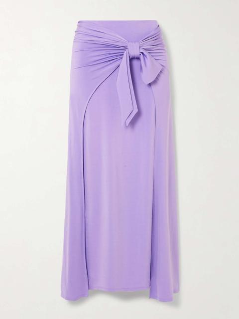 Knotted gathered stretch-jersey maxi skirt Purple