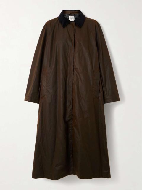 Corduroy-trimmed waxed organic cotton coat