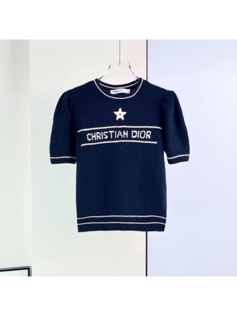 Dior Dior navy blue lucky star knitted short-sleeved top