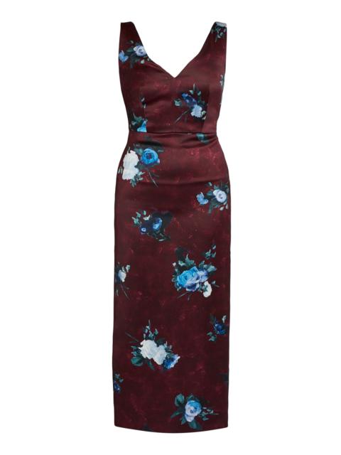 Erdem Rose-Printed Cocktail Dress burgundy