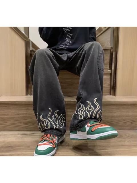 Other Designers Fire Flame Graphic Wide Leg Denim Jeans