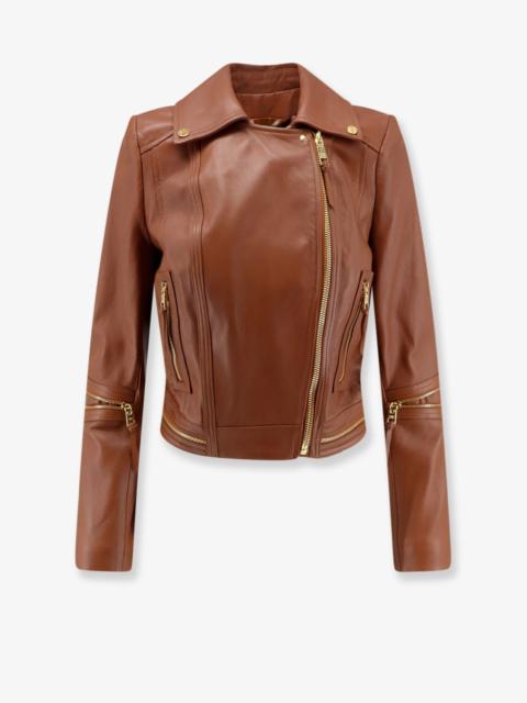 ELISABETTA FRANCHI Elisabetta Franchi Leather Biker Jacket Brown