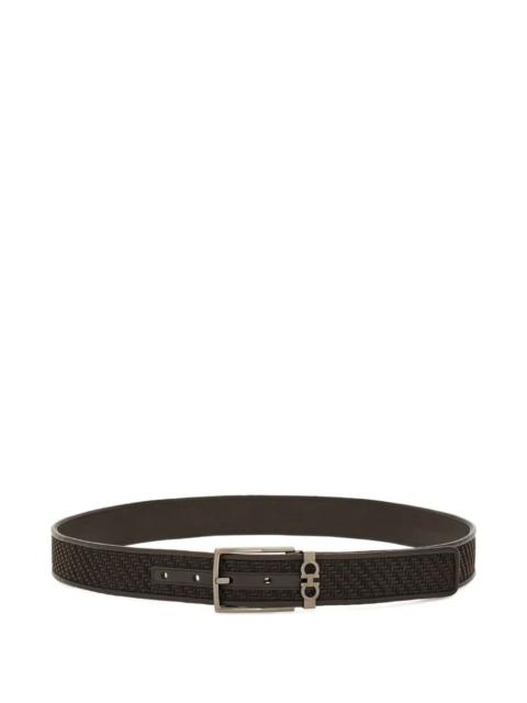 FERRAGAMO Ferragamo Men Basketweave Effect Leather Belt With Square Buckle