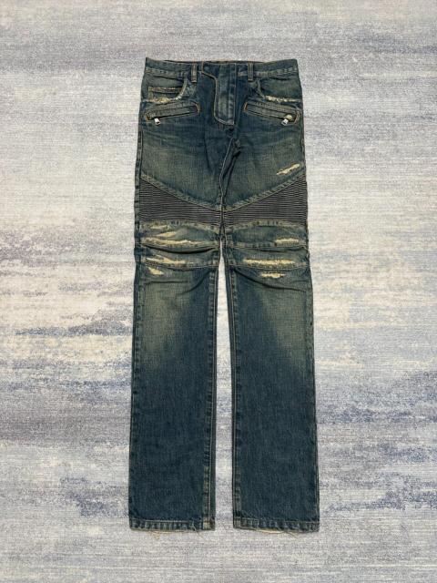 Balmain Balmain FW15 Distressed Biker Blue Jeans