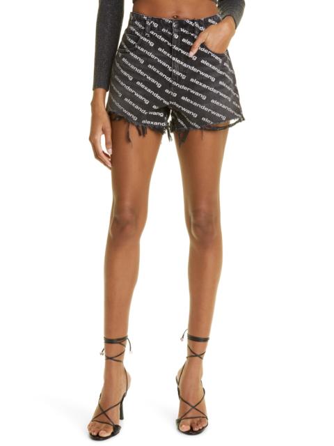 Alexander Wang Alexander Wang Bite Logo High Waist Destroyed Hem Cotton Denim Shorts in Grey Aged/white at Nordstro