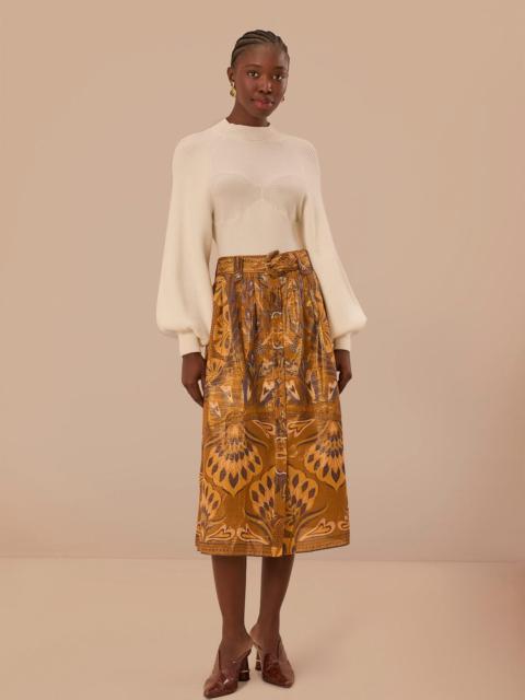 FARM RIO Gold Heart Forest Midi Skirt